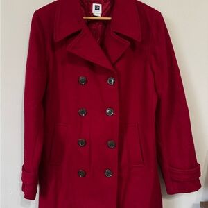 GAP Women's Vibrant Red Pea Coat